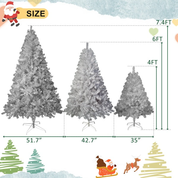 6FT Sliver Pre-Lit Artificial Christmas Tree, Hinged Full Tree With Metal Stand, 800 Branch Tips, 300 LED Lights,11 Lighting Modes, Holiday Decoration Tree For Indoor And Outdoor-NO Support Selfpickup