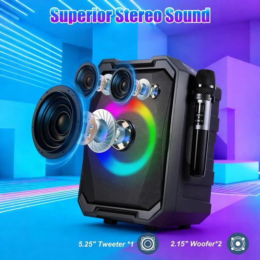 1Pc Portable Wireless Party Speaker With LED Light 2 Wireless Mics Remote Control TWS Music Accompany Mic. Priority Bass Echo Mic Treble Guitar In AL AZLAN SHOP  1Pc Portable Wireless Party Speaker With LED Light 2 Wireless Mics Remote Control TWS Music Accompany Mic. Priority Bass Echo Mic Treble Guitar In